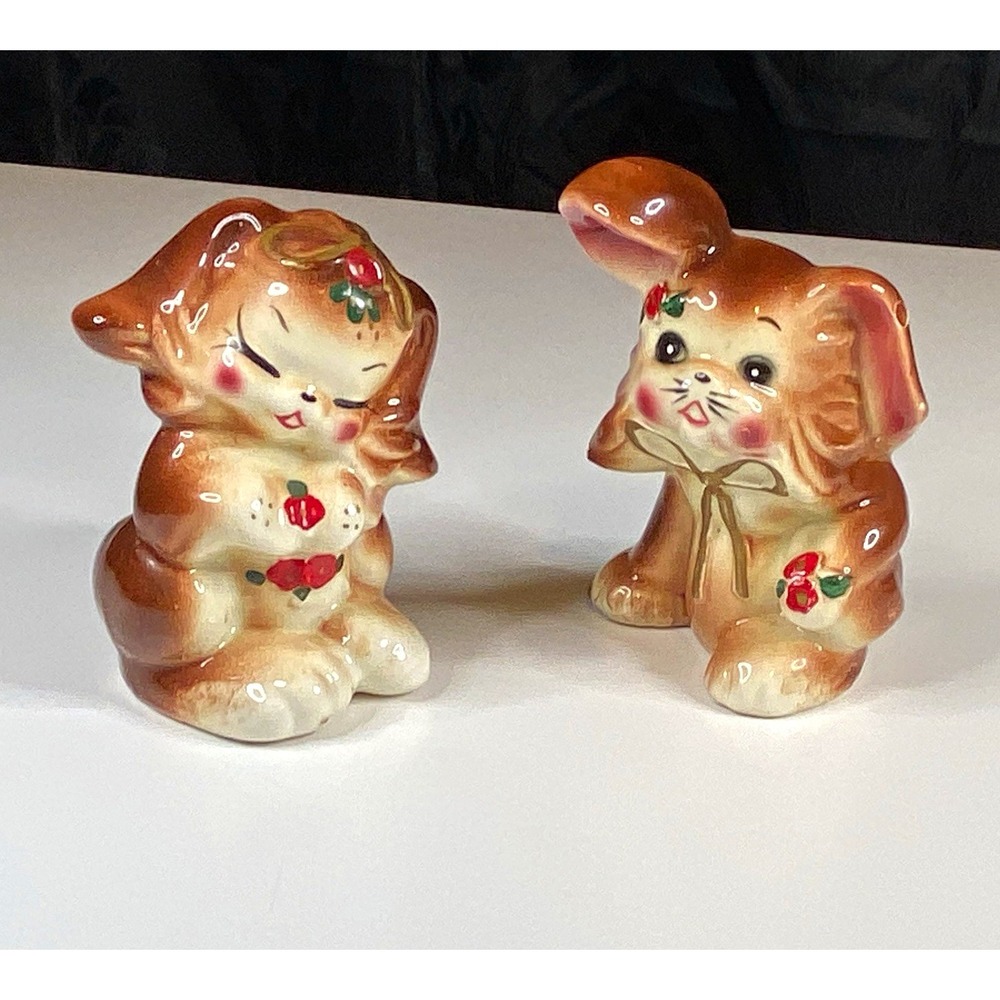 MCM Ceramic Rabbit Bunny Figurines Pair Vintage Collectible Decor Japan Retro